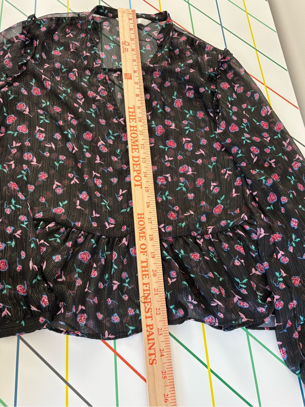 Zara Black Sheer Floral Peplum Blouse Metallic Accents Medium EUC Cottagecore - Picture 9 of 9